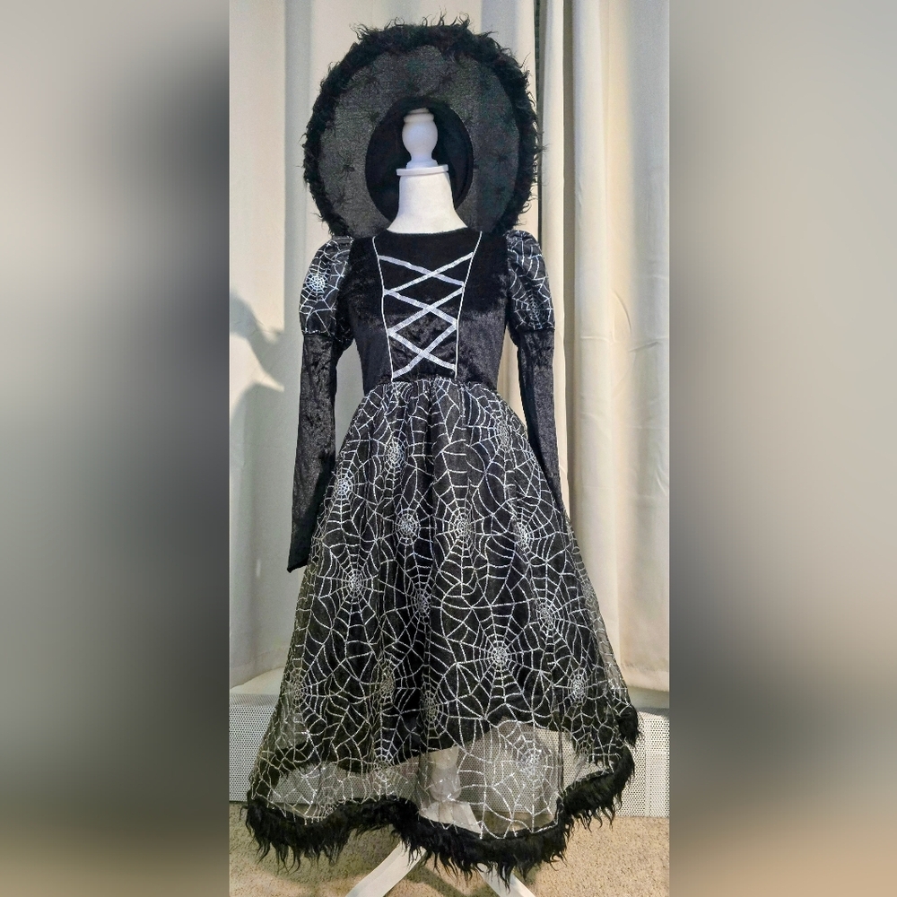 Girls Black and White Spider Web Witch Costume